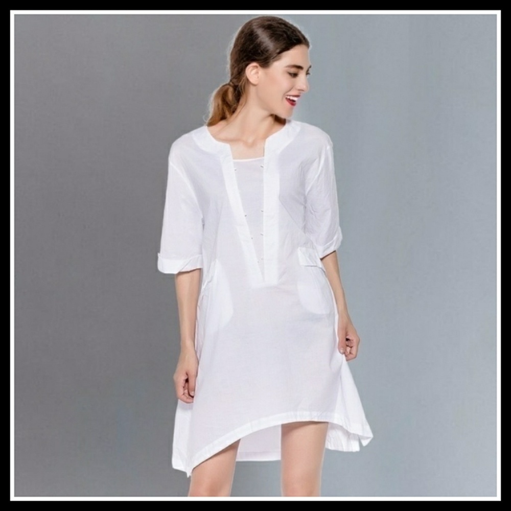 White Asymmetric Loose Long Blouse - Picture 2 of 6